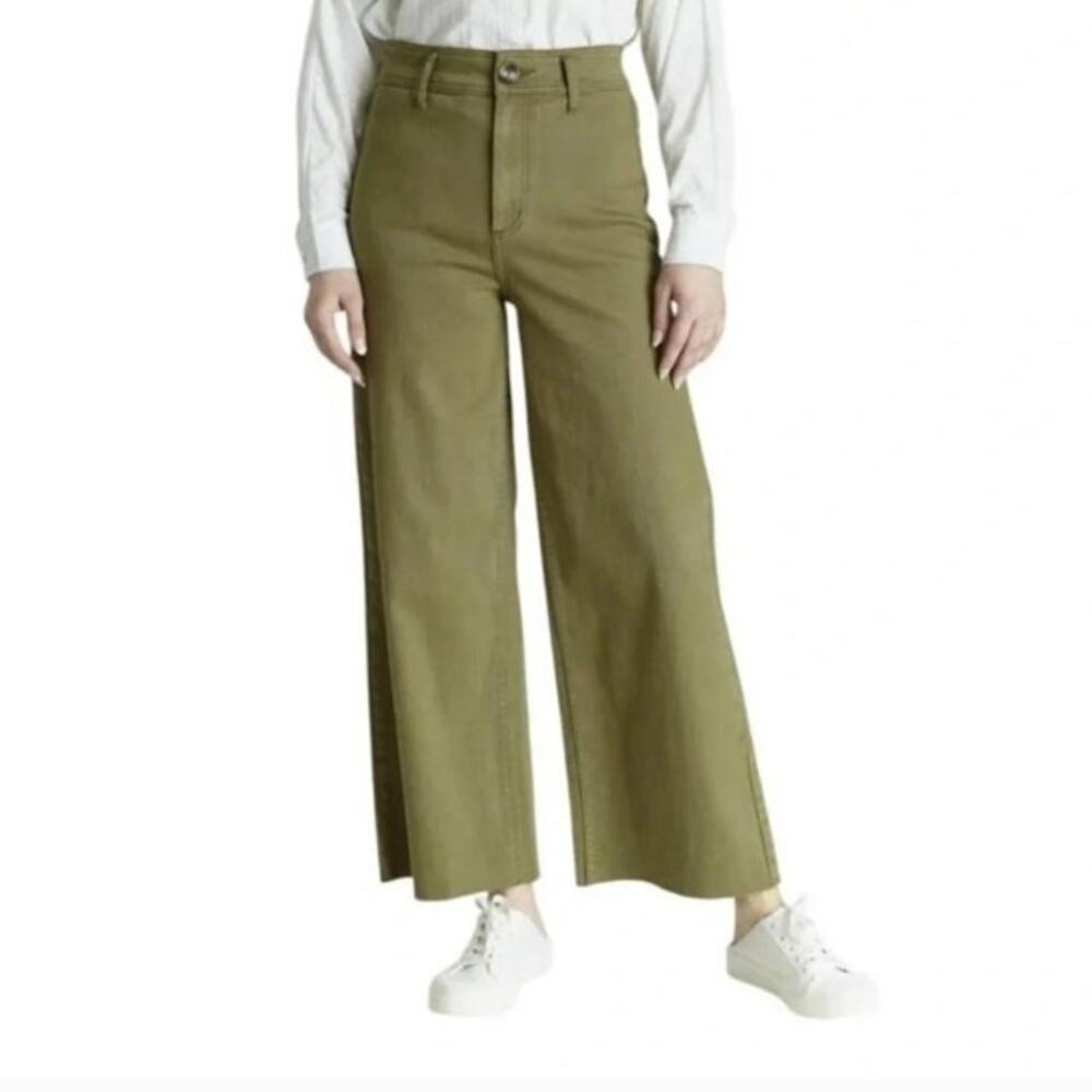 OAT New York The Greer High Rise Wide Leg Jeans, Olive Green, Size 28
